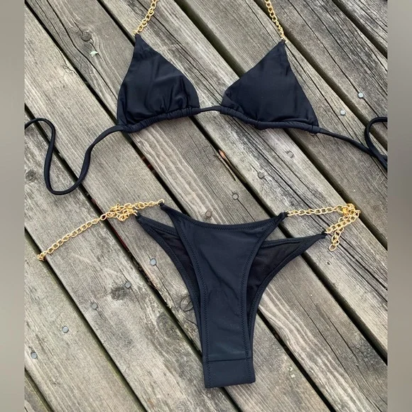 Chain black triangle bikini - Picture 3 of 4